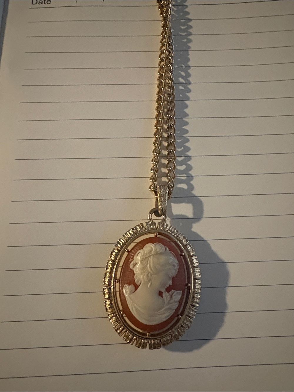 Gold-Tone Cameo Pendant Necklace in White and Terracotta